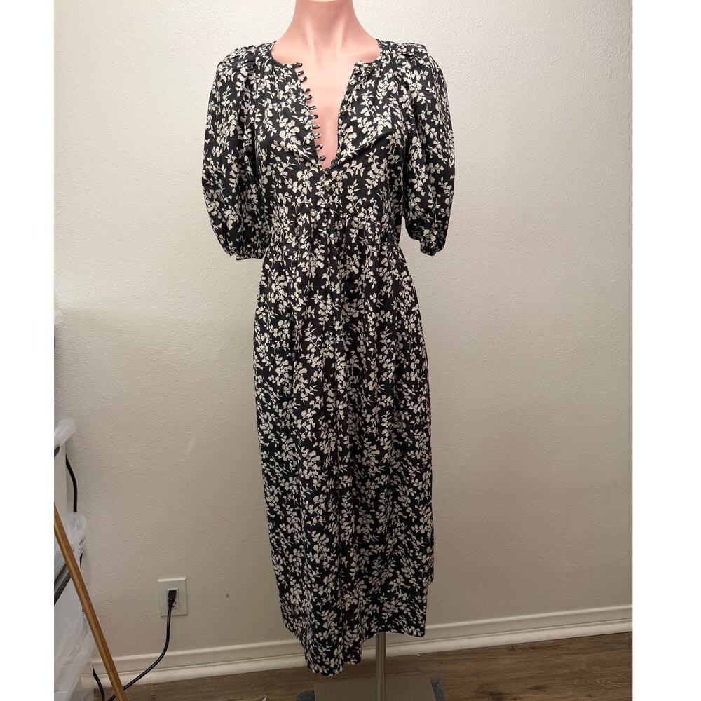 The Great Dress Black Ivory Floral Midi Women US 0 Button Front
